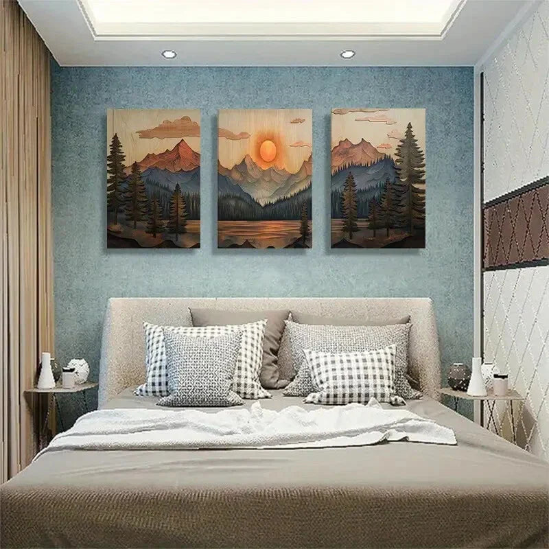 3pcs Mountain Sunset Landscape Nature Perfect Wall Art Set Canvas Framed 40x60cm - High Quality Print 100% Australian Made Wall Canvas Ready to Hang