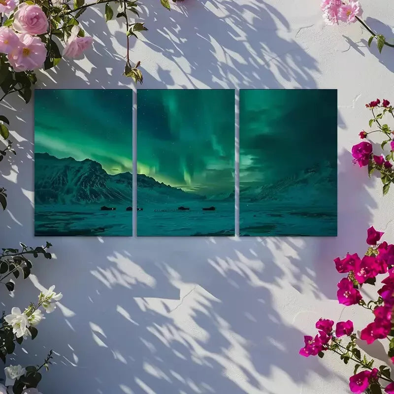 3pcs Northern Lights Over The Mountains Canvas Framed 40x60cm - High Quality Print 100% Australian Made Wall Canvas Ready to Hang