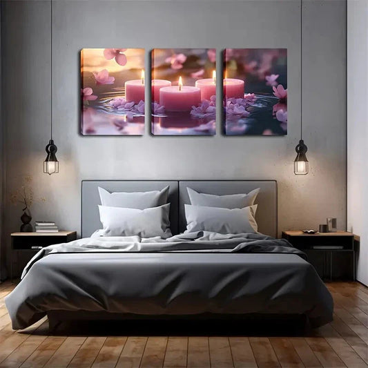 3pcs Whimsical Fairy in Water with Pink Petals Wall Art Set Canvas Framed 40x60cm - High Quality Print 100% Australian Made Wall Canvas Ready to Hang