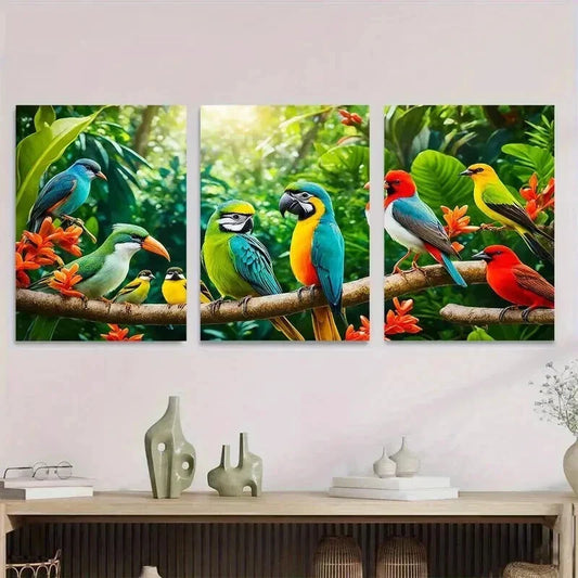 3pcs Colorful Parrot and Exotic Birds Painting Wall Art Set Canvas Framed 40x60cm - High Quality Print 100% Australian Made Wall Canvas Ready to Hang