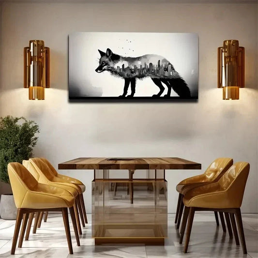 Inch Wolf & Cityscape Wall Art Canvas Office Home Room Framed 80x45cm