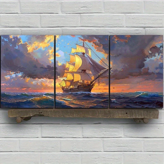 3pcs Ocean Voyage Blue Sky White Clouds Metal Print Ready to Hang Art