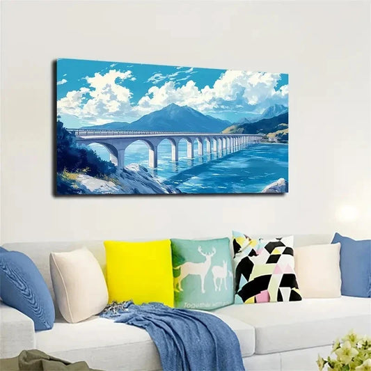 Lake Surface Bridge Wall Art canvas office home room framed 120x60cm