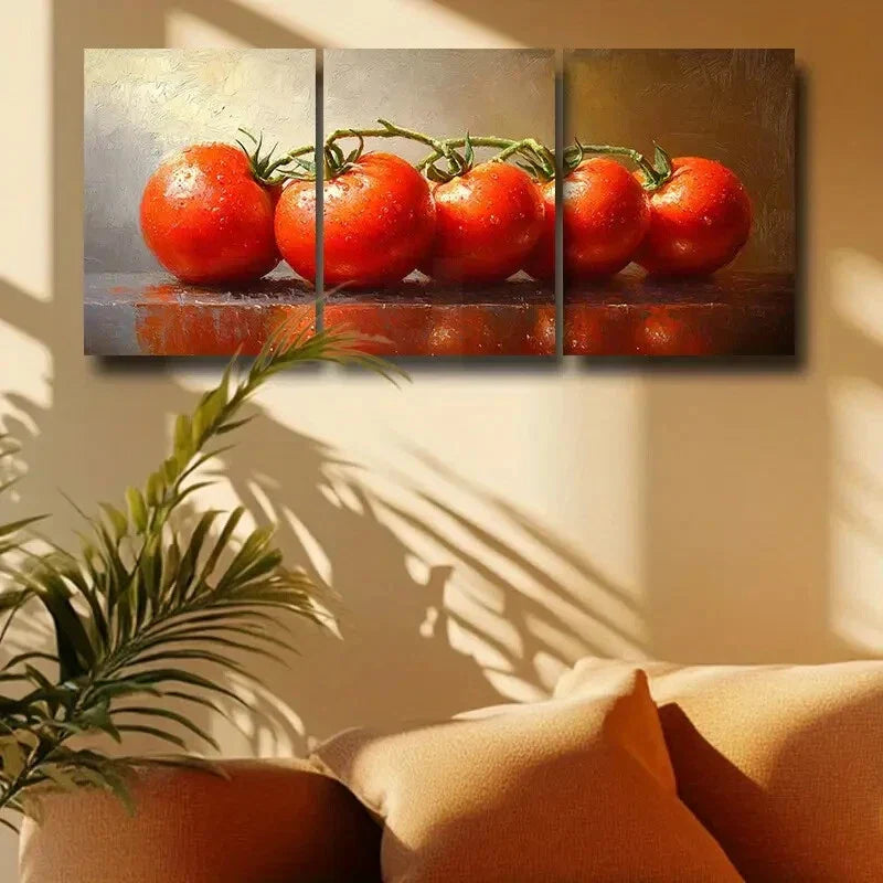 3pcs Delicious Tomato Design Metal Print Ready to Hang Art
