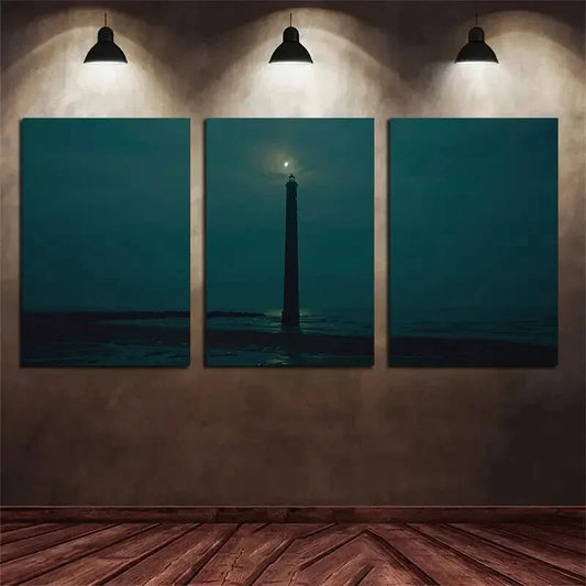 3pcs Lighthouse Night Sky Beach Metal Print Ready to Hang Art