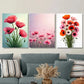 3pcs Vibrant Pink & Orange Poppy Designs Metal Print Ready to Hang Art