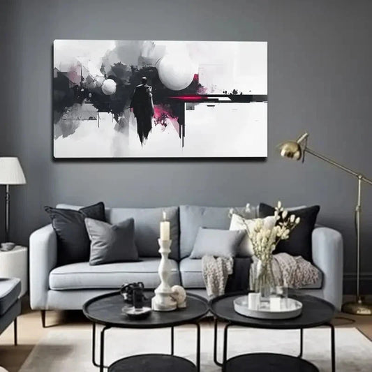 Black & White Ink Splatter Wall Art Canvas Office Home Room Framed 120x60cm