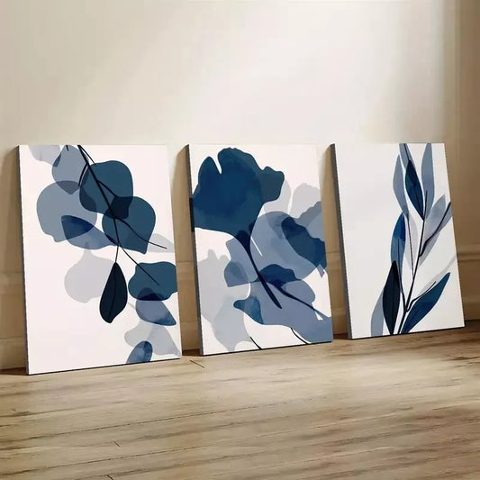 3pcs Navy Blue Abstract Botanical Aesthetic Wall Art Set Canvas Framed 40x60cm - High Quality Print 100% Australian Made Wall Canvas Ready to Hang