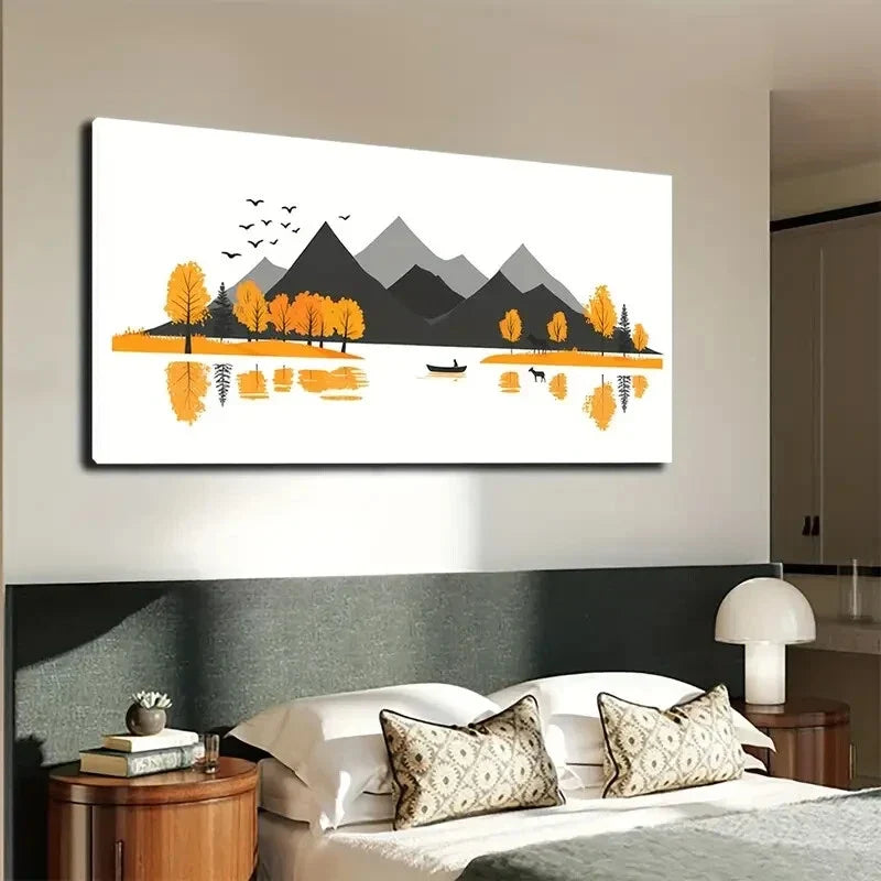 Autumn Mountain Landscape Path Wall Art Canvas Office Home Room Framed 120x60cm