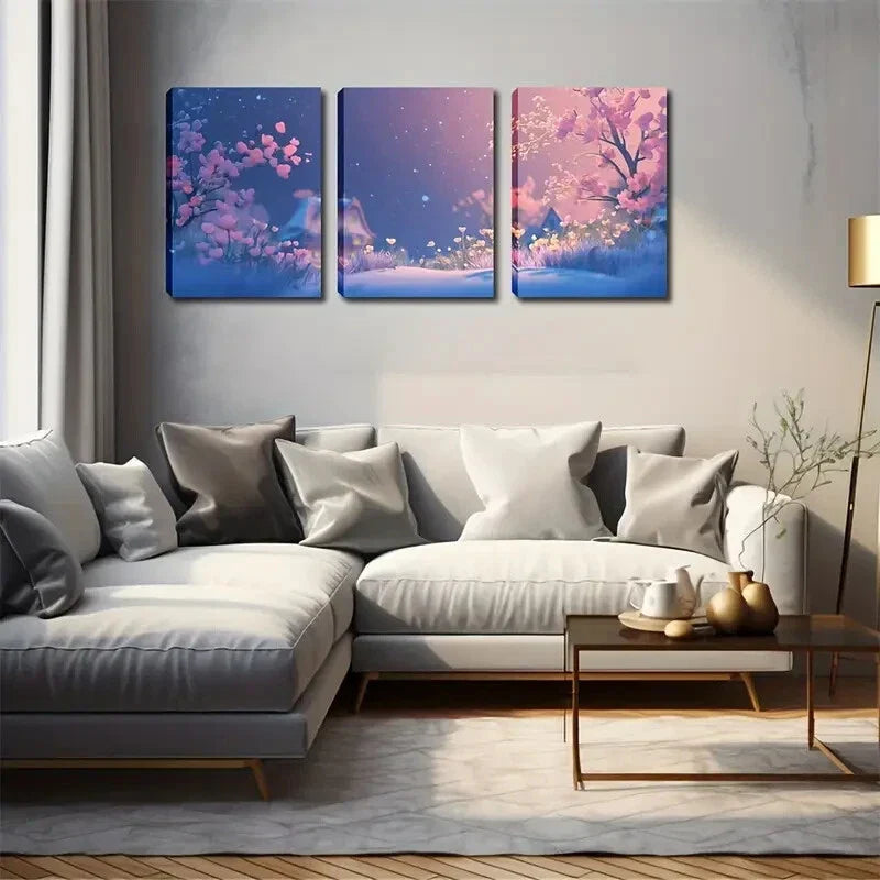 3pcs  Pink Cherry Blossom Landscape Wall Art Set Canvas Framed 40x60cm - High Quality Print 100% Australian Made Wall Canvas Ready to Hang