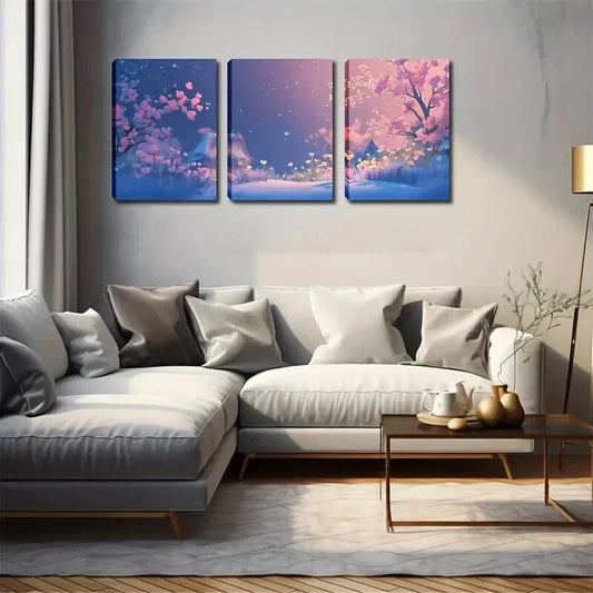 3pcs  Pink Cherry Blossom Landscape Wall Art Set Canvas Framed 40x60cm - High Quality Print 100% Australian Made Wall Canvas Ready to Hang