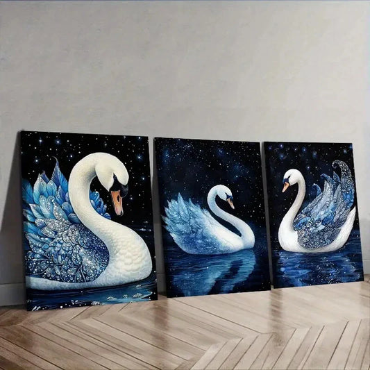 3pcs magnificent white swan Painting Wall Art Set Canvas Framed 40x60cm - High Quality Print 100% Australian Made Wall Canvas Ready to Hang