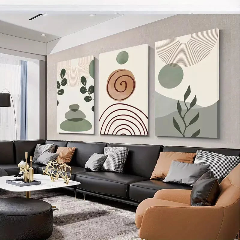 3pcs Abstract Sage Green Bohemian Canvas Framed 40x60cm - High Quality Print 100% Australian Made Wall Canvas Ready to Hang