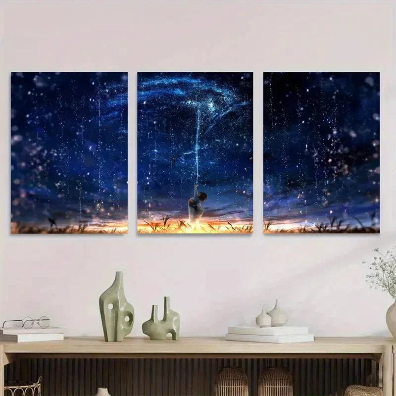3pcs Starry Night Sky Galaxy Landscape Metal Print Ready to Hang Art
