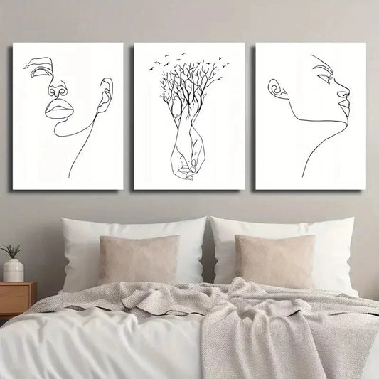 3pcs Black And White Simple Couple Holding Hands Metal Print Ready to Hang Art