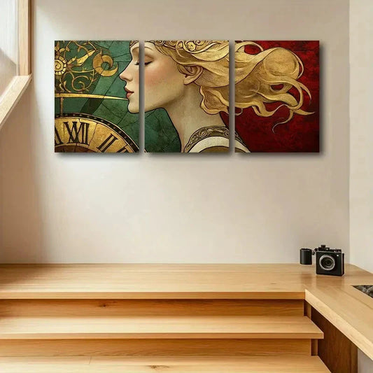 3pcs Time Goddess Design Metal Print Ready to Hang Art