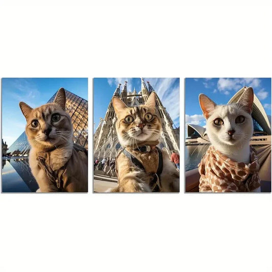 3pcs Louvre - The Sagrada Familia Pictures  Metal Print Ready to Hang Art
