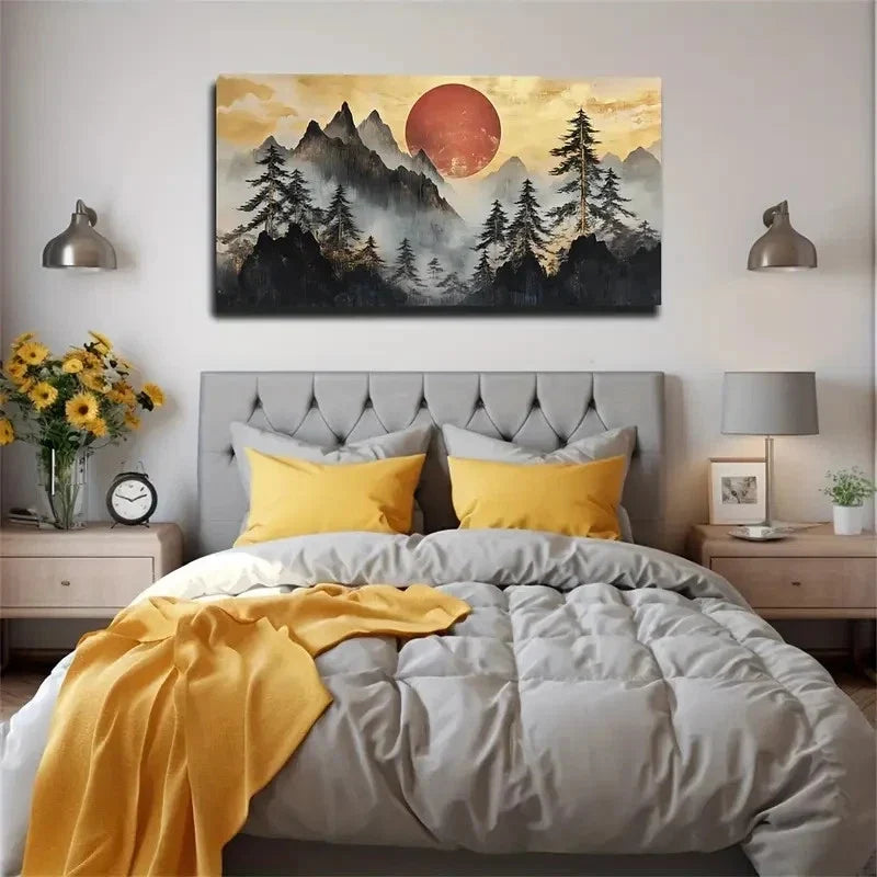 Yellowish Sky & Red Sun Deco Wall Art Canvas Office Home Room Framed 120x60cm