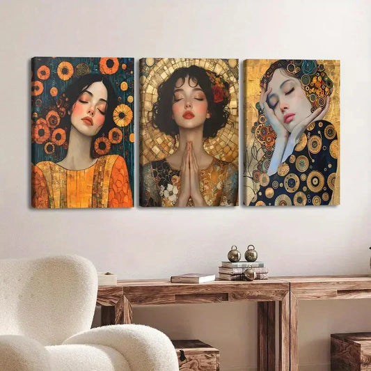 3pcs Abstract Women Black & Golden Red Rose Blue Wall Art Set Canvas Framed 40x60cm - High Quality Print 100% Australian Made Wall Canvas Ready to Hang
