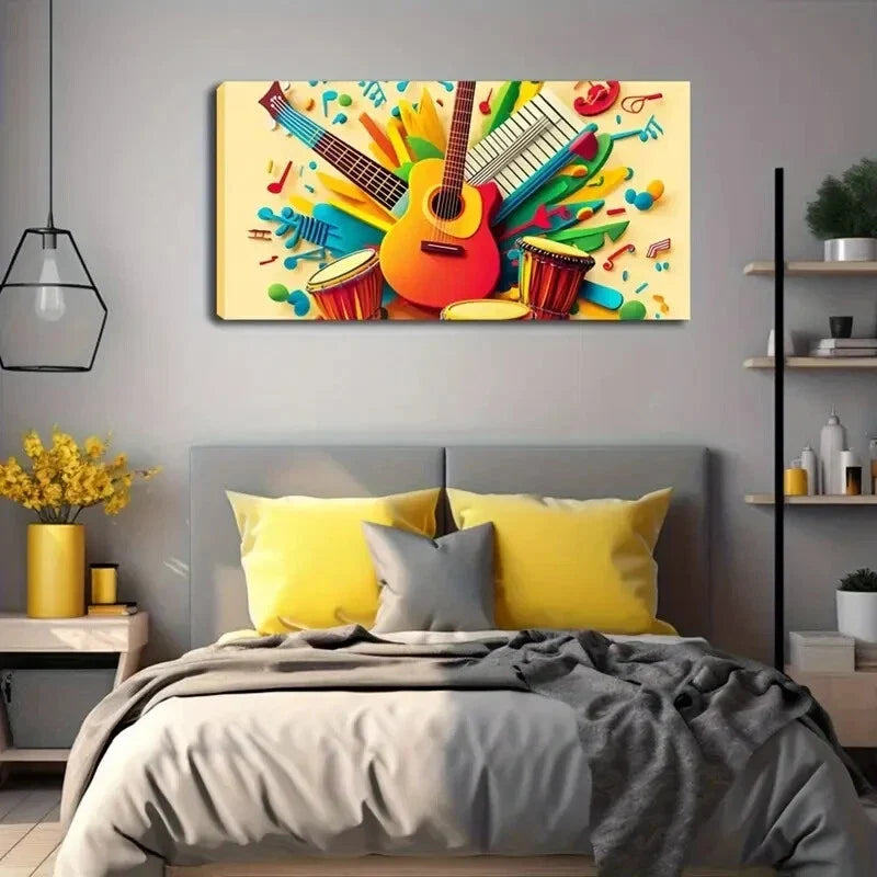Featuring Cartoon Music Theme Wall Art Canvas Office Home Room Framed 120x60cm