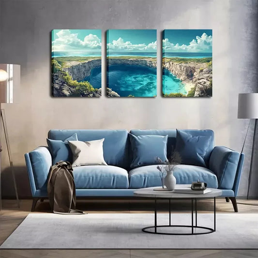 3pcs Majestic Lake & Cliffs Landscape Wall Art Set Canvas Framed 40x60cm - High Quality Print 100% Australian Made Wall Canvas Ready to Hang