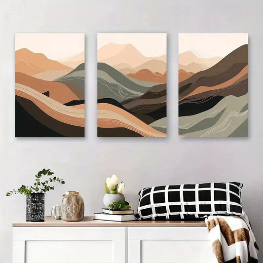 3pcs Minimalist Geometric Abstract Mountain Metal Print Ready to Hang Art