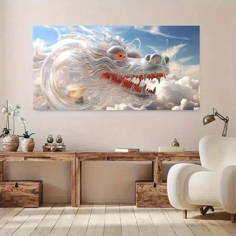 White Dragon Cloudy Sky wall canvas office home room framed 120x60cm