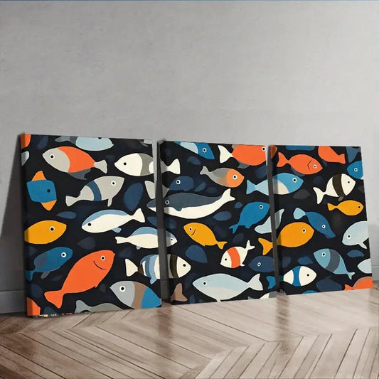 3pcs Fish Pattern Colorful Relax Perfect Wall Art Set Canvas Framed 40x60cm - High Quality Print 100% Australian Made Wall Canvas Ready to Hang