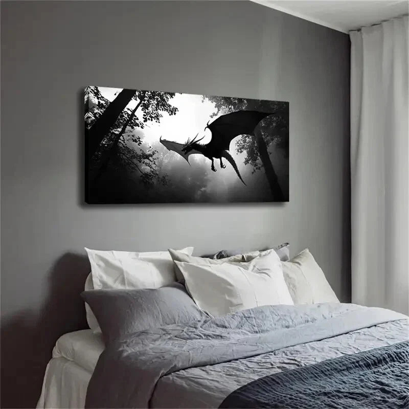 Flying Dragon Above The Forest Wall Art Canvas Office Home Room Framed 120x60cm
