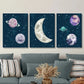 3pcs Featuring Planet, Moon &amp; Stars, Metal Print Ready to Hang Art