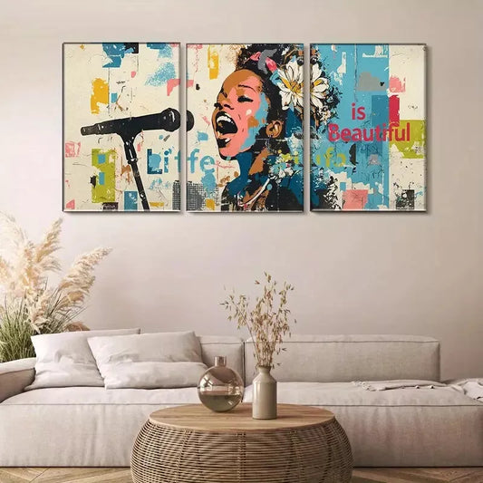 3pcs Pop Art Singing Portrait Wall Art Canvas Wall Art Set Canvas Framed 40x60cm - High Quality Print 100% Australian Made Wall Canvas Ready to Hang