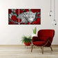 3pcs White Red Leopard with Yellow Eyes Metal Print Ready to Hang Art