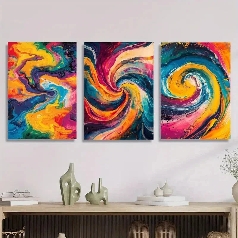 3pcs Abstract bright colors fluid art, Metal Print Ready to Hang Art