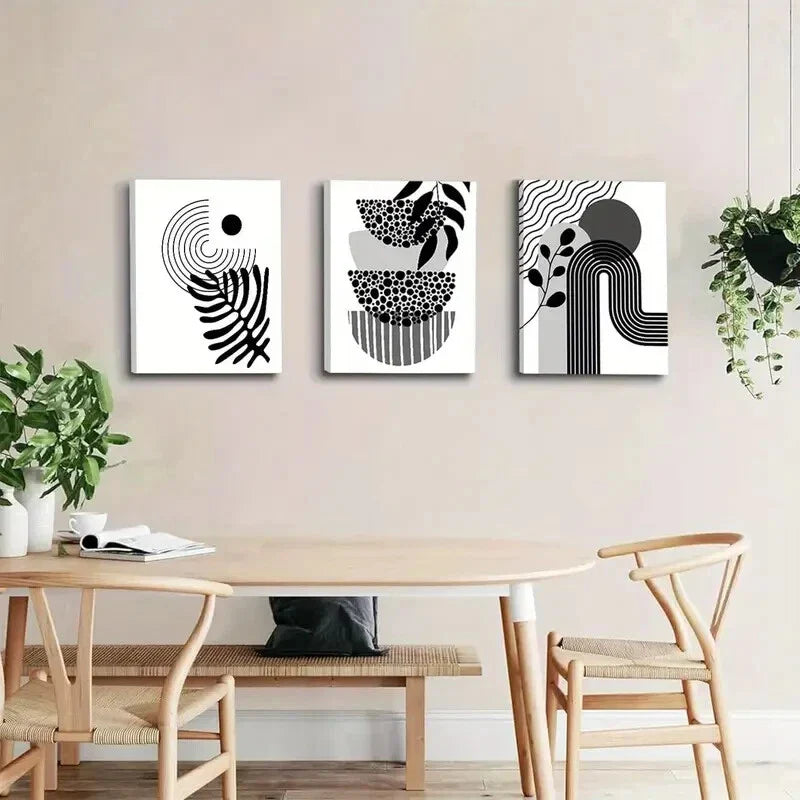3pcs  Geometric Line Leaf  Metal Print Ready to Hang Art