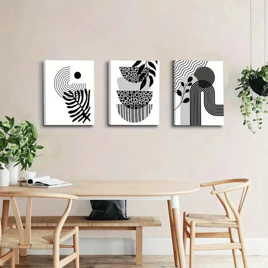 3pcs  Geometric Line Leaf  Metal Print Ready to Hang Art
