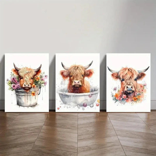 3pcs Rustic Farmhouse, Oak Growth Rings Metal Print Ready to Hang Art