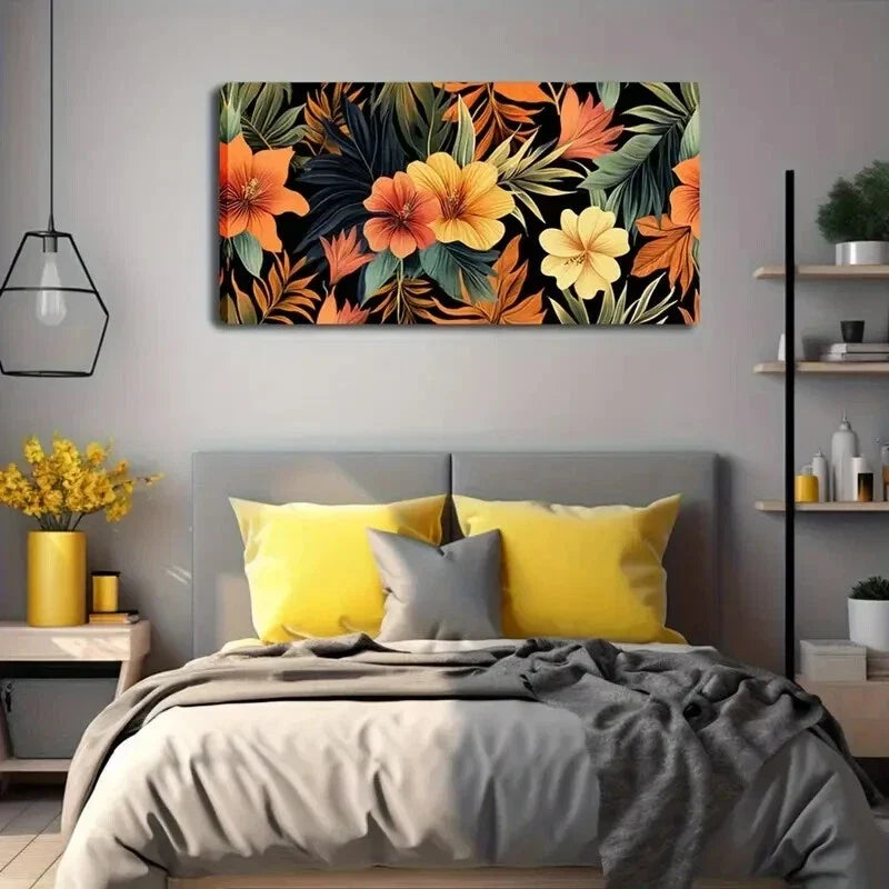 Vibrant Floral Design Blooming Wall Art Canvas Office Home Room Framed 120x60cm
