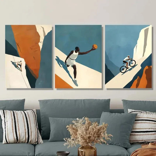 3pcs rock climbing, bicycle basketball art,  Metal Print Ready to Hang Art