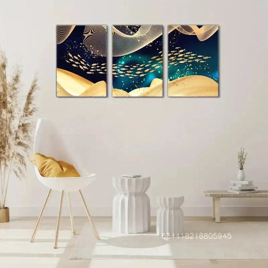 3pcs School of Fish, Golden Fish, Underwater Metal Print Ready to Hang Art