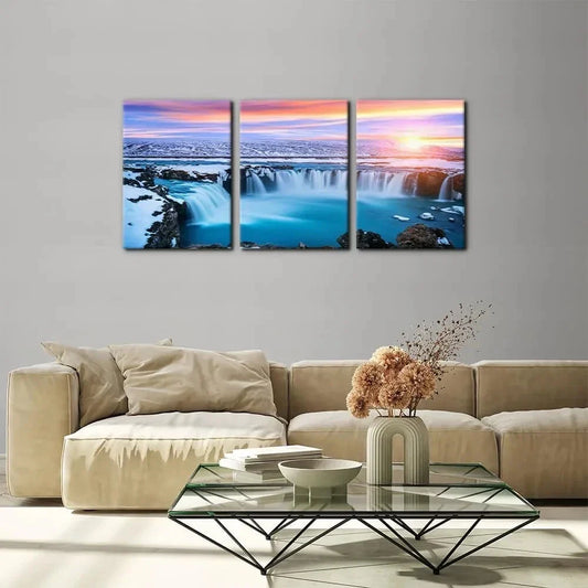 3pcs Tropical Waterfall Sunset Nature Metal Print Ready to Hang Art