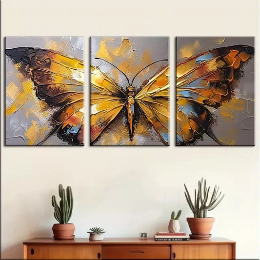 3pcs  Retro Golden butterfly abstract painting Wall Art Set Canvas Framed 40x60cm - High Quality Print 100% Australian Made Wall Canvas Ready to Hang