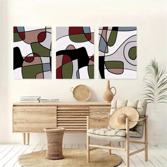 3pcs Modern Geometric Design in Vibrant Colors Metal Print Ready to Hang Art