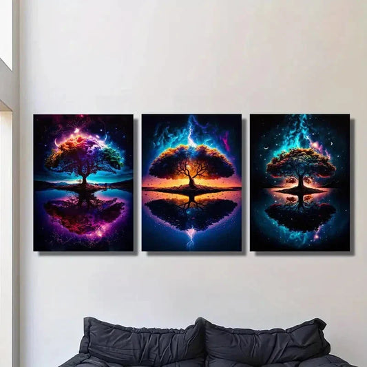 3pcs summer sunset at sea, blue sky and rainbow Metal Print Ready to Hang Art