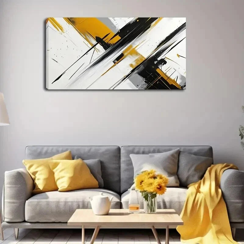 Golden Gray Geometric Shapes Wall Art Canvas Office Home Room Framed 120x60cm