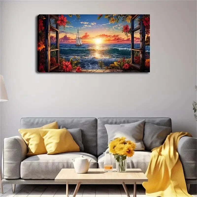Realistic Sunset Seascape Shine Wall Art Canvas Office Home Room Framed 120x60cm