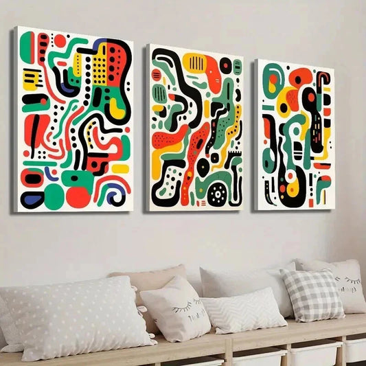 3pcs Geometric Decor with Colorful Shapes Wall Art Set Canvas Framed 40x60cm - High Quality Print 100% Australian Made Wall Canvas Ready to Hang