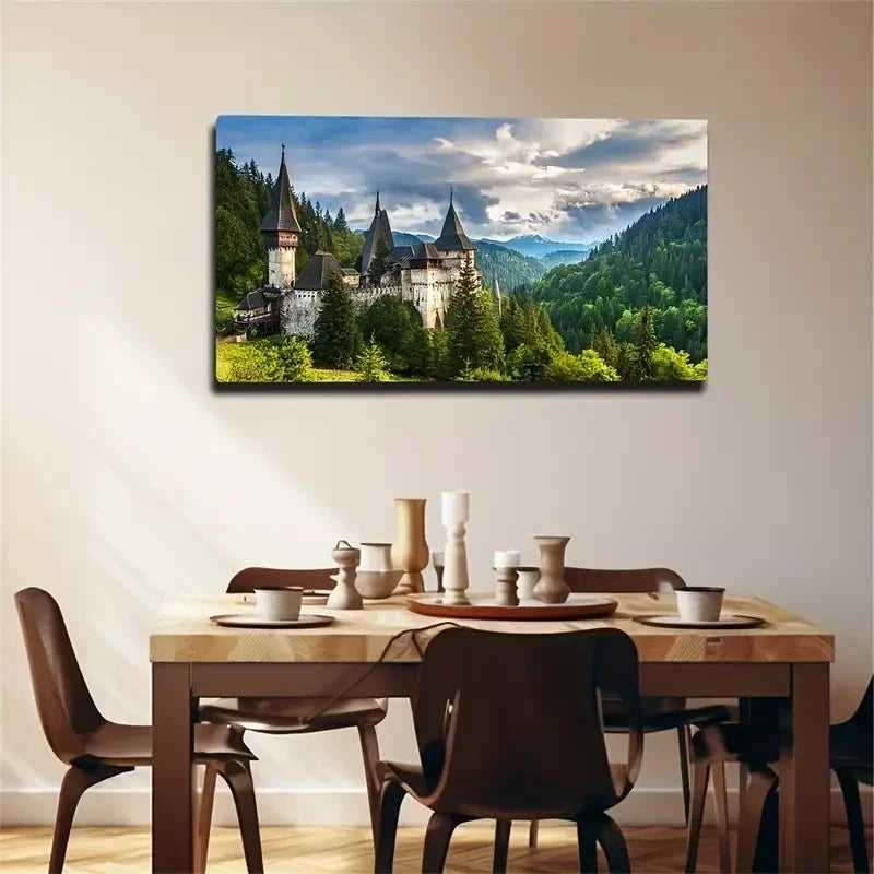 Beautiful Castle European Wall Art Canvas Office Home Room Framed 80x45cm
