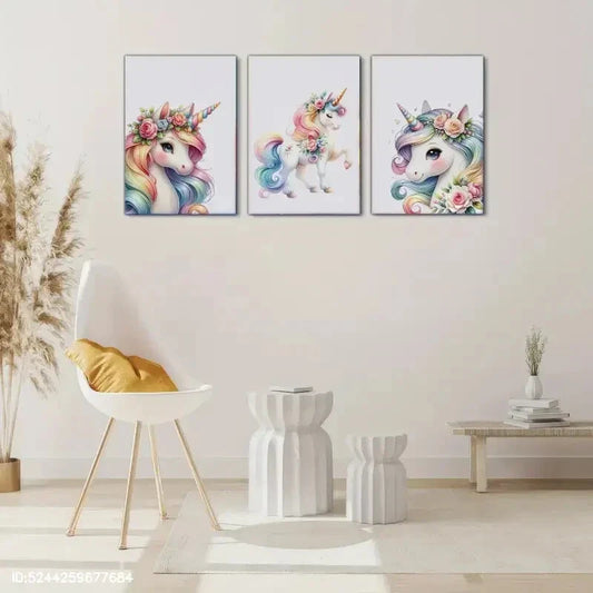 3pcs Colorful Hair & Floral Fantasy Art Metal Print Ready to Hang Art