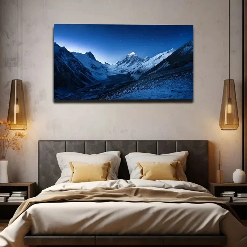 Mountains At Night Stunning Wall Art Canvas Office Home Room Framed 80x45cm