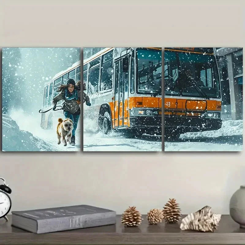 3pcs The girl and the dog are running Metal Print Ready to Hang Art